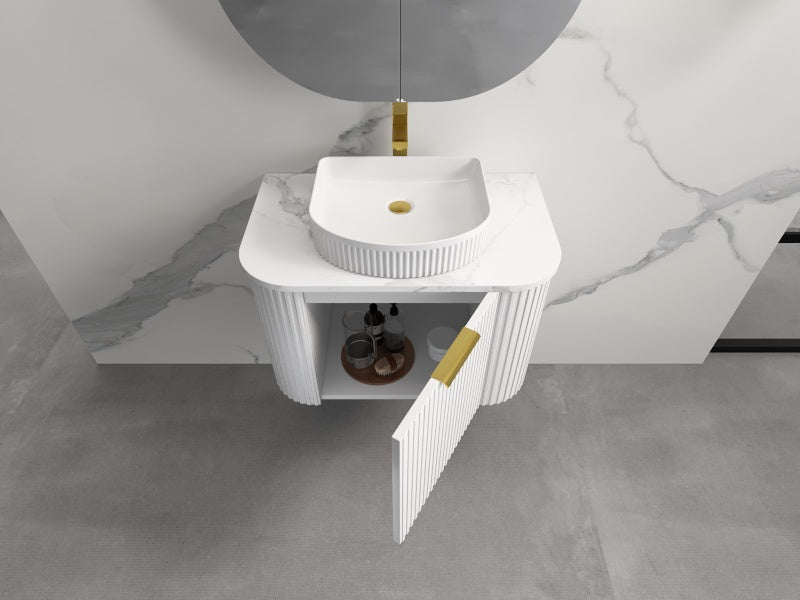 INFINITY RIO MATTE WHITE 750MM CURVE SINGLE BOWL WALL HUNG VANITY