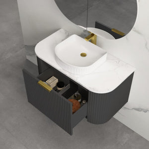 INFINITY RIO BLACK 900MM CURVE SINGLE BOWL WALL HUNG VANITY W/ GERMAN HETTICH RUNNERS