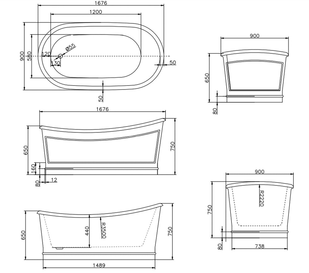 BELBAGNO RITZ FREESTANDING BATHTUB MATTE GREY AND GLOSS WHITE 1676MM