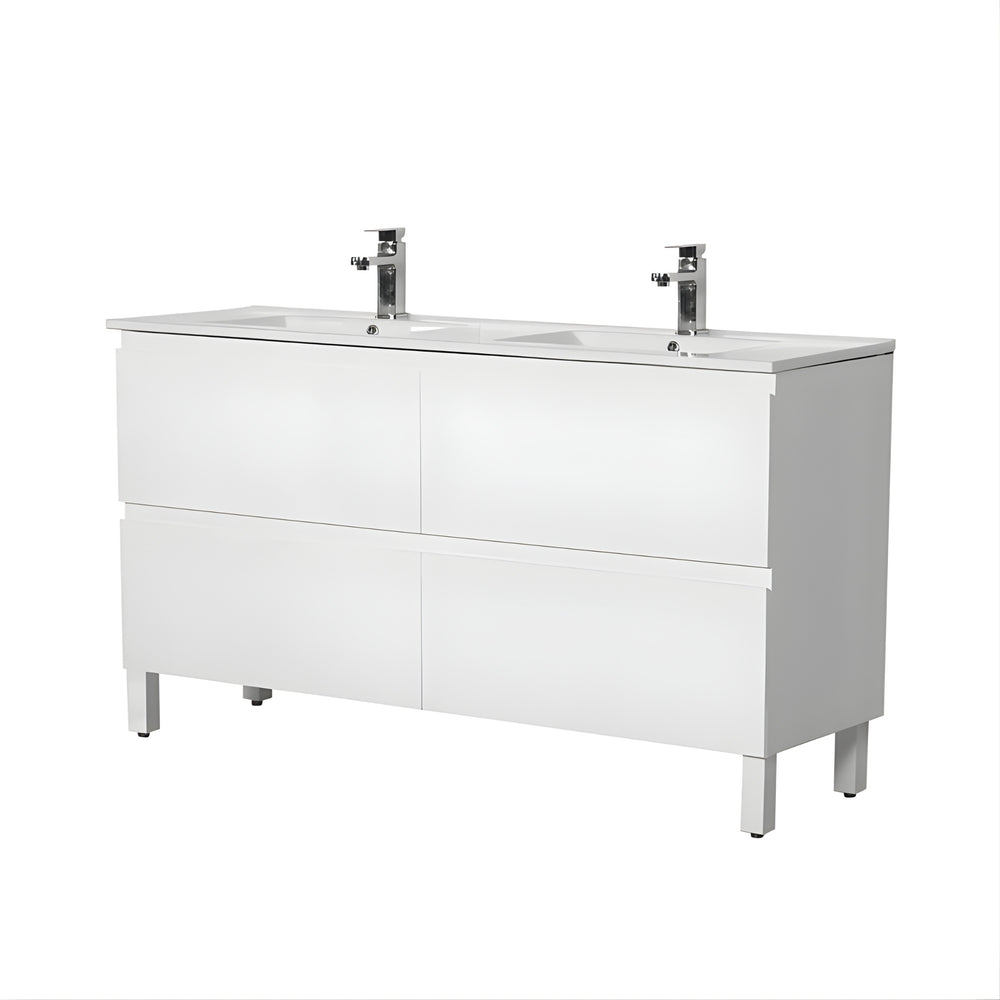 POSEIDON RIVA GLOSS WHITE 1200MM DOUBLE BOWL FLOOR STANDING VANITY