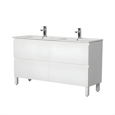POSEIDON RIVA GLOSS WHITE 1500MM DOUBLE BOWL FLOOR STANDING VANITY