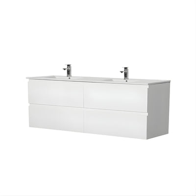 POSEIDON RIVA GLOSS WHITE 1500MM DOUBLE BOWL WALL HUNG VANITY