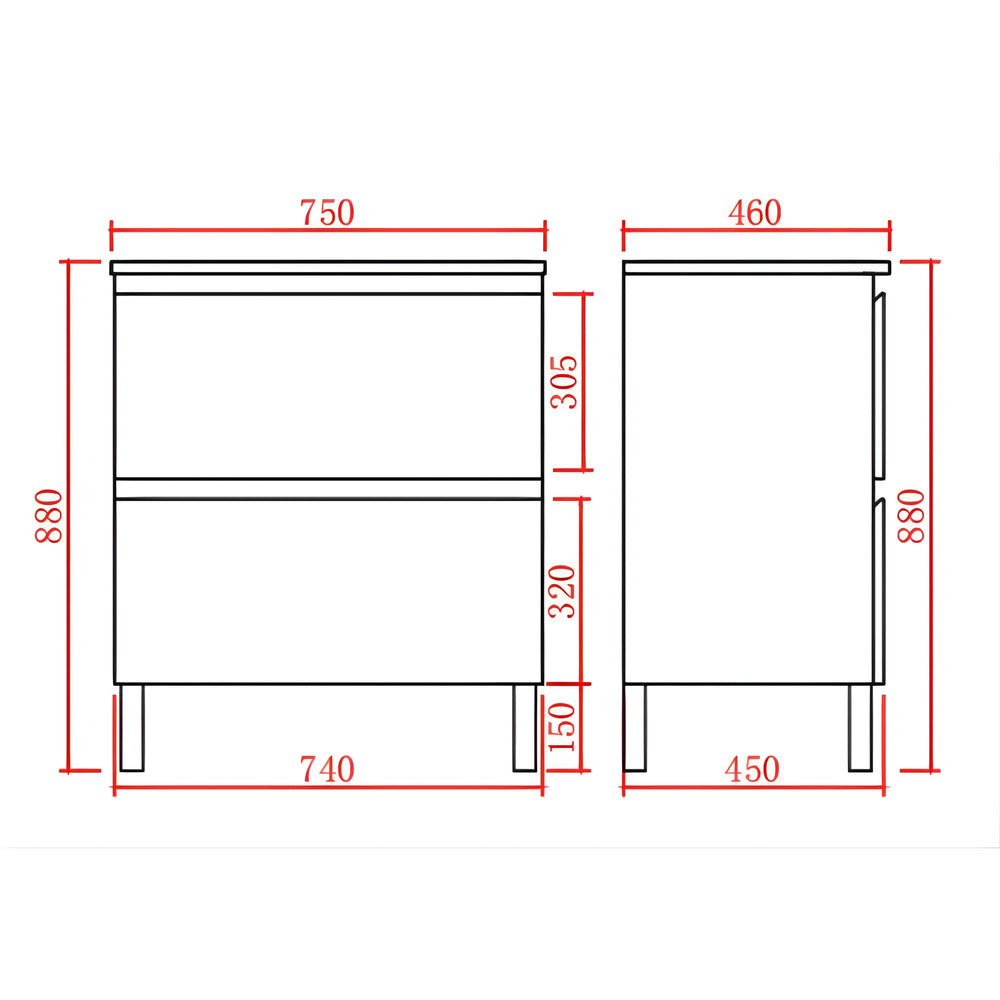 POSEIDON RIVA GLOSS WHITE 750MM SINGLE BOWL FLOOR STANDING VANITY