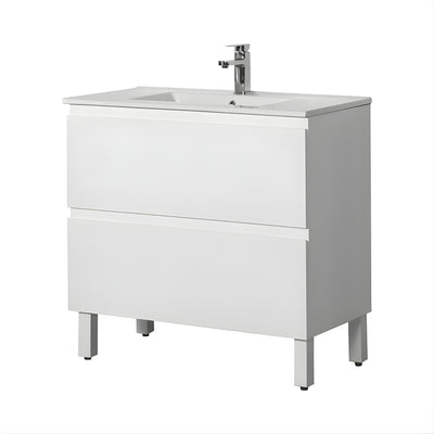 POSEIDON RIVA GLOSS WHITE 900MM SINGLE BOWL FLOOR STANDING VANITY