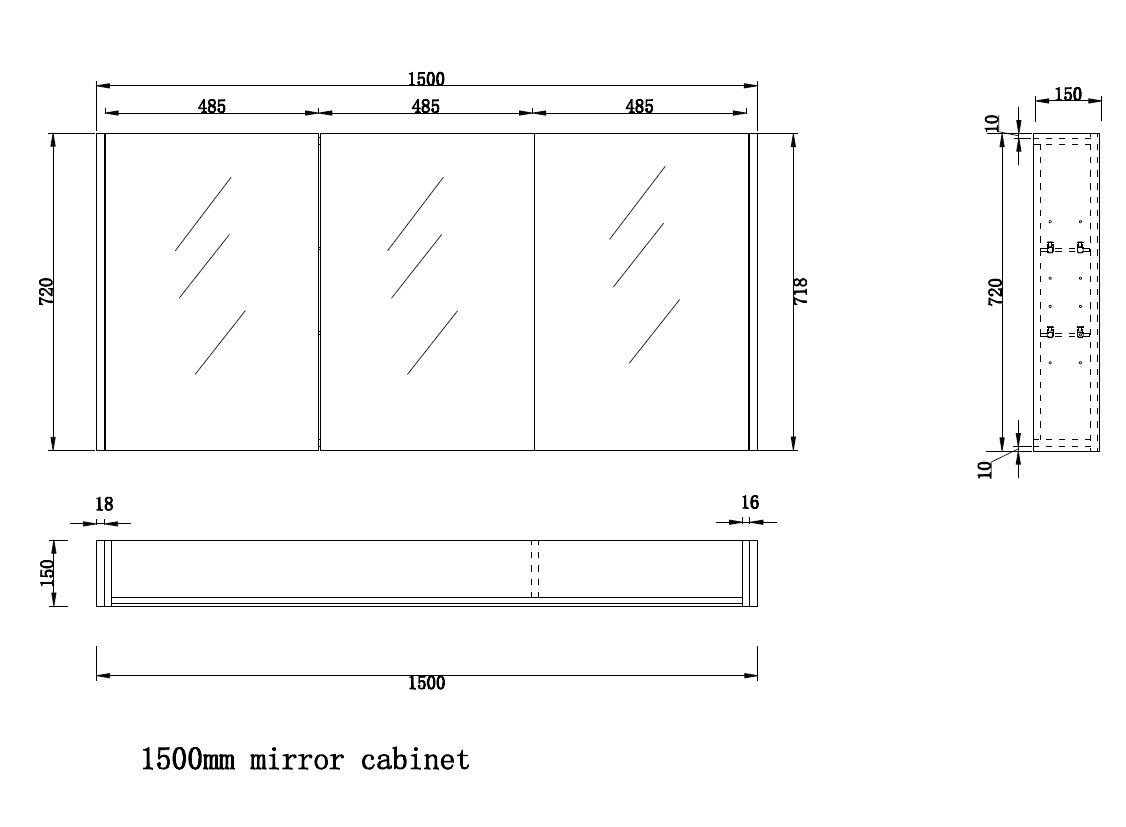 RIVA GENEVA MATTE WHITE FLUTED MIRROR CABINET 1500X720MM