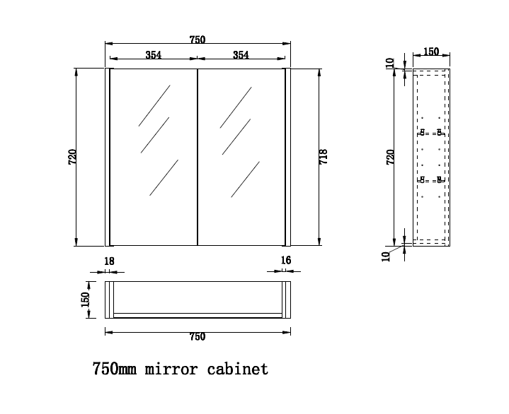 RIVA GENEVA AMERICAN OAK FLUTED MIRROR CABINET 750MM