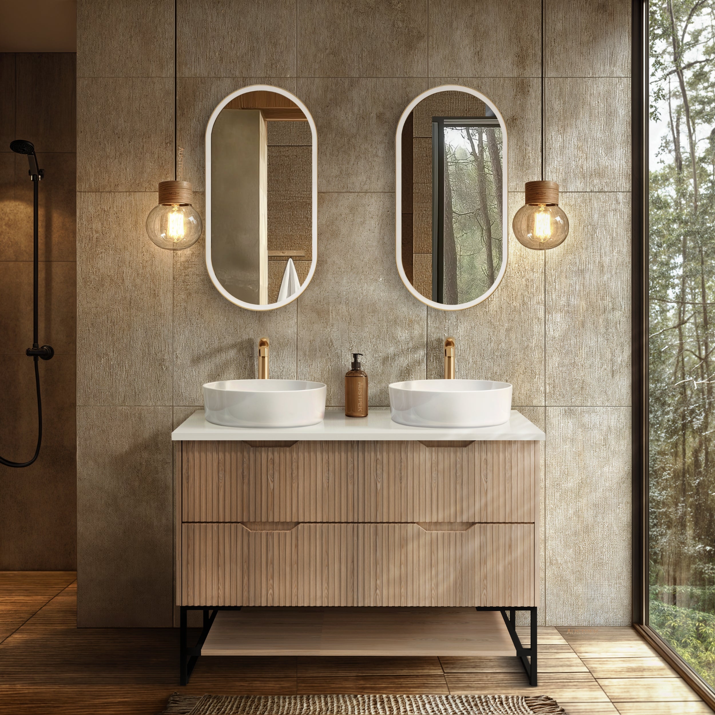 RIVA BALI AMERICAN OAK 1200MM DOUBLE BOWL FLOOR STANDING VANITY