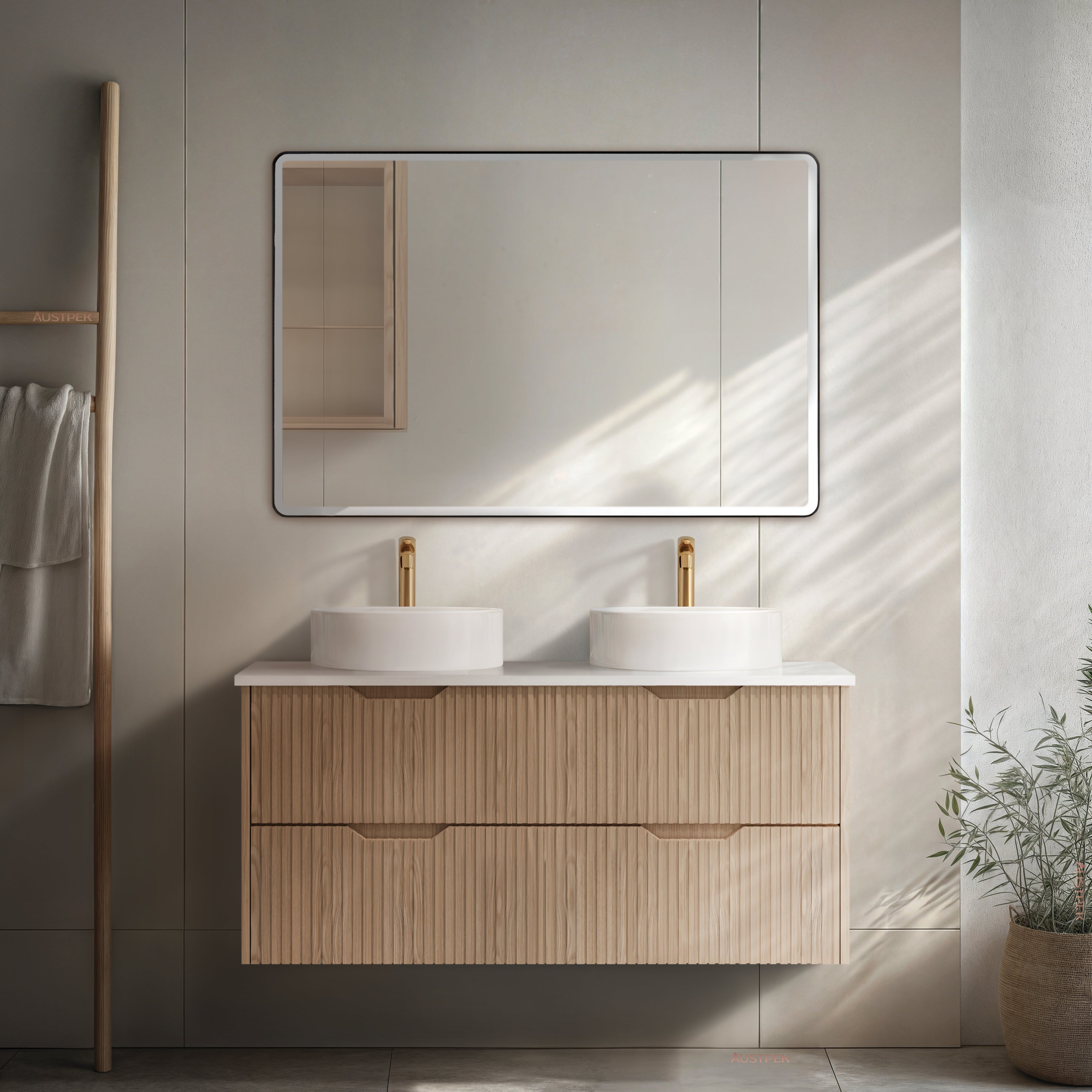 RIVA BALI AMERICAN OAK 1200MM DOUBLE BOWL WALL HUNG VANITY