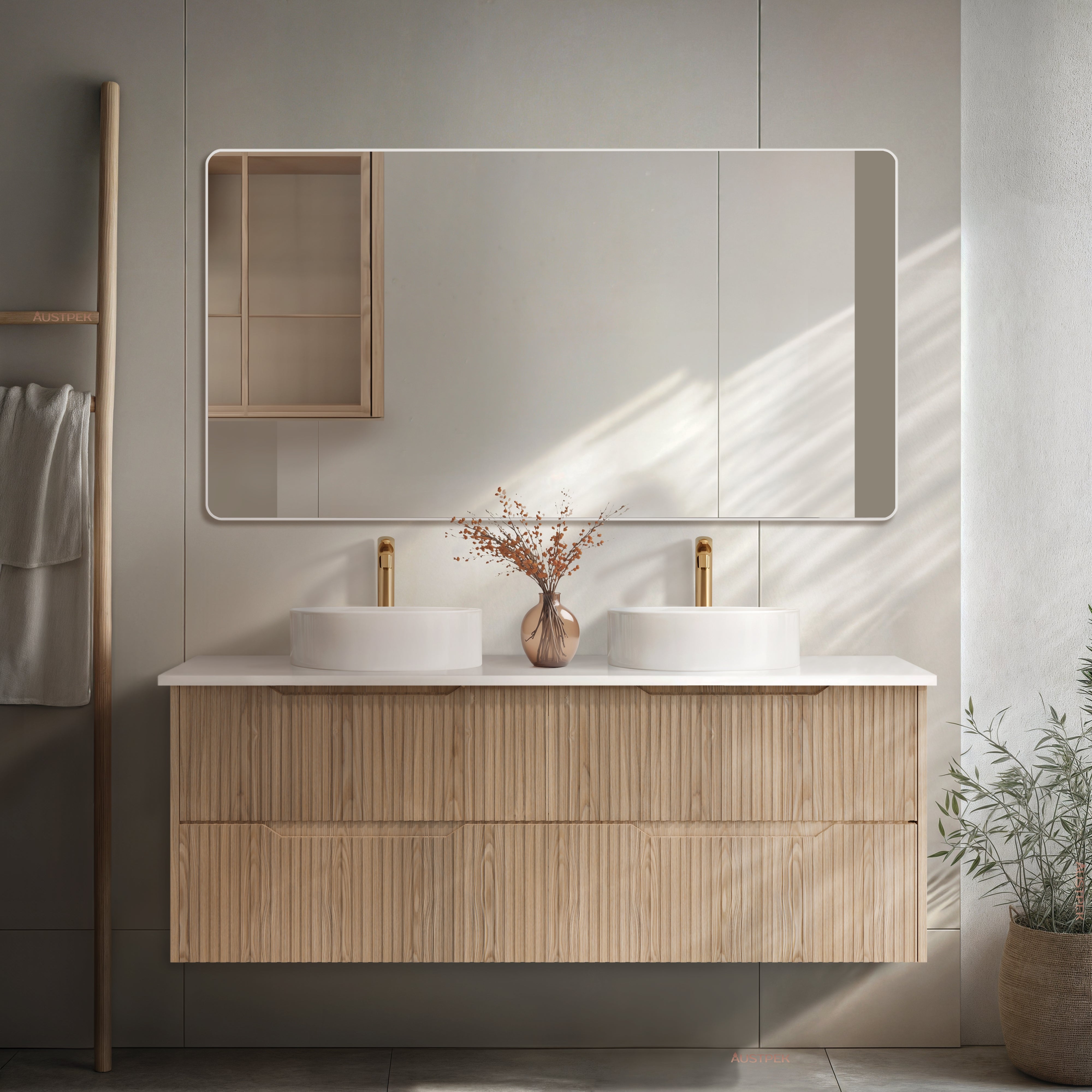 RIVA BALI AMERICAN OAK 1500MM DOUBLE BOWL WALL HUNG VANITY