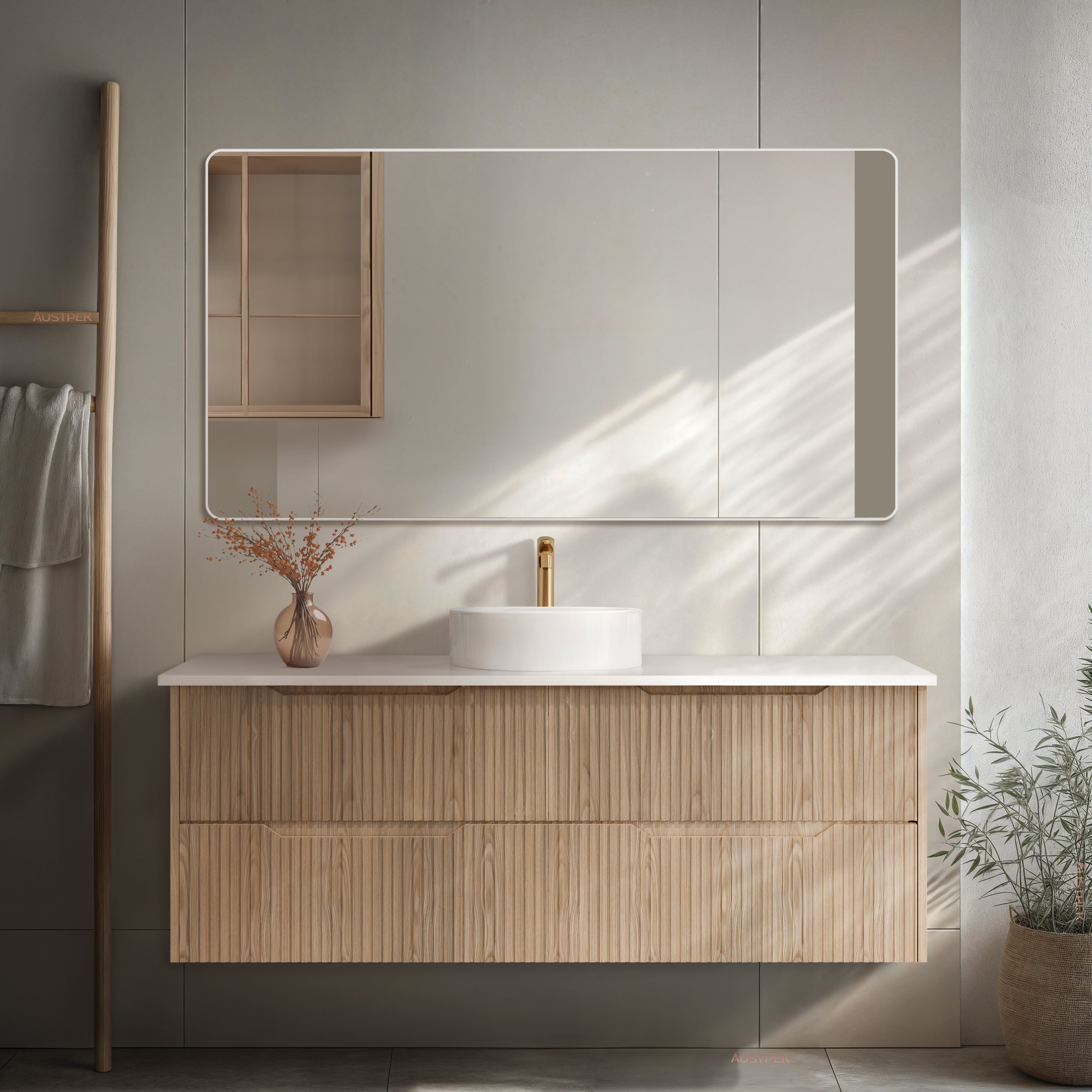 RIVA BALI AMERICAN OAK 1500MM SINGLE BOWL WALL HUNG VANITY