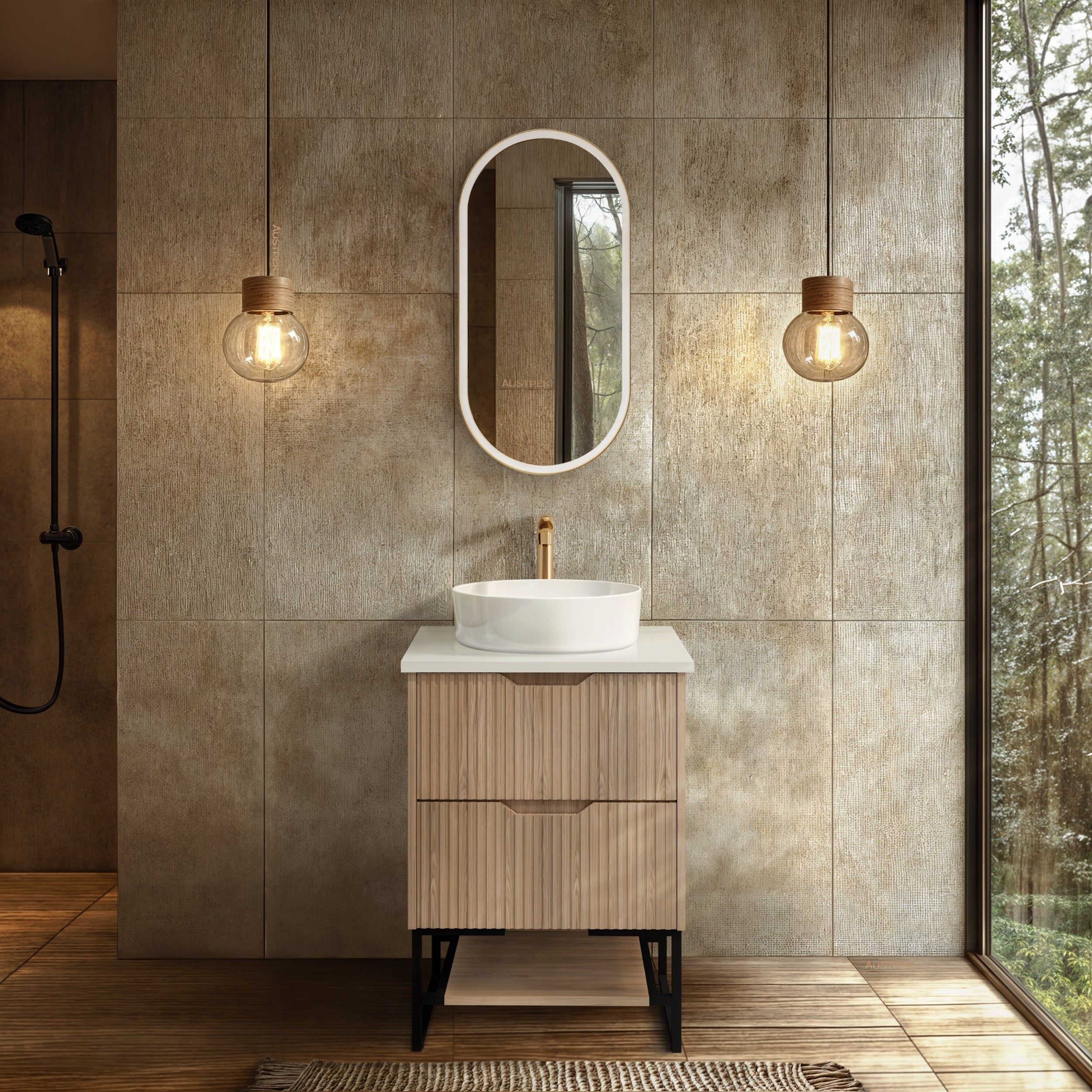 RIVA BALI AMERICAN OAK 600MM SINGLE BOWL FLOOR STANDING VANITY