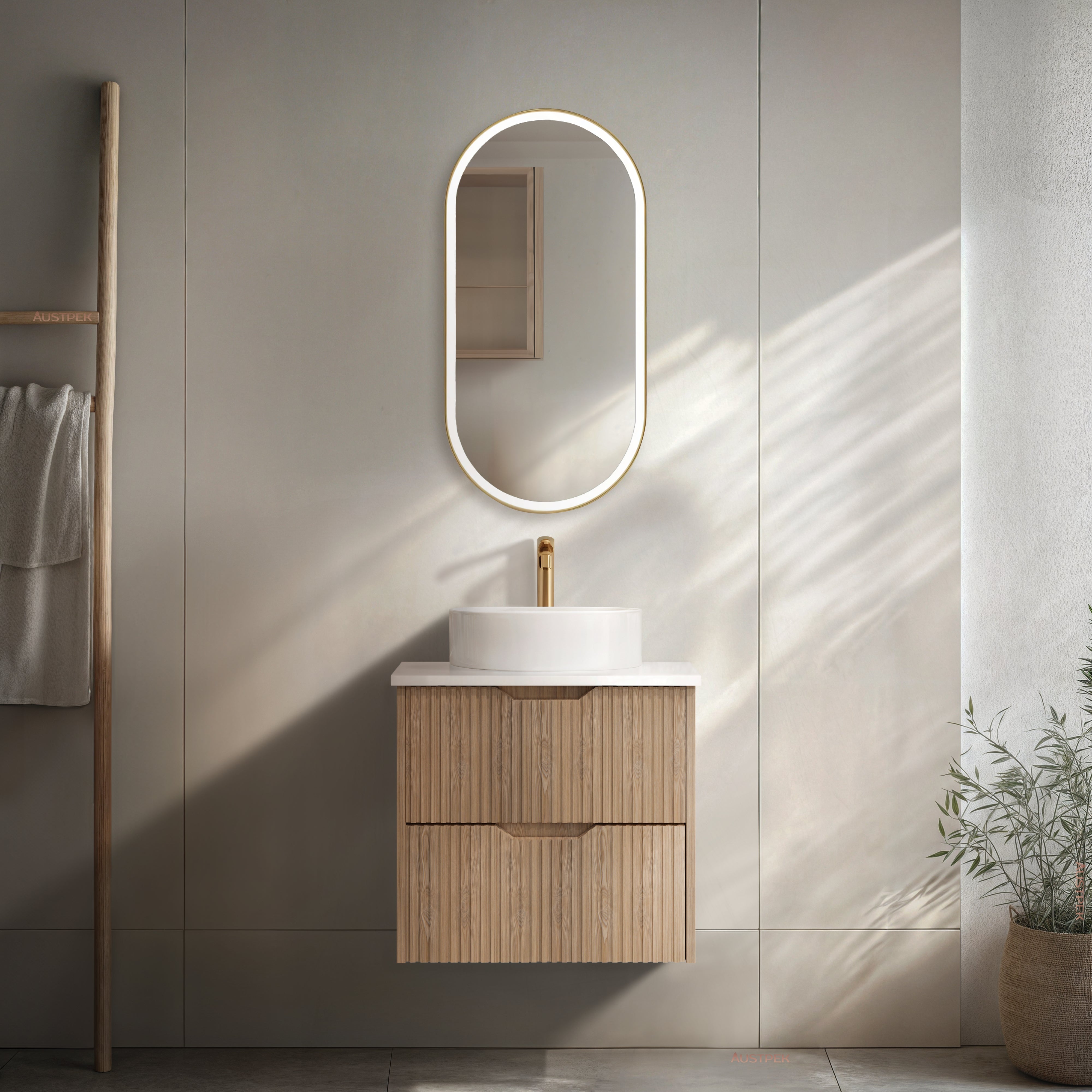 RIVA BALI AMERICAN OAK 600MM SINGLE BOWL WALL HUNG VANITY