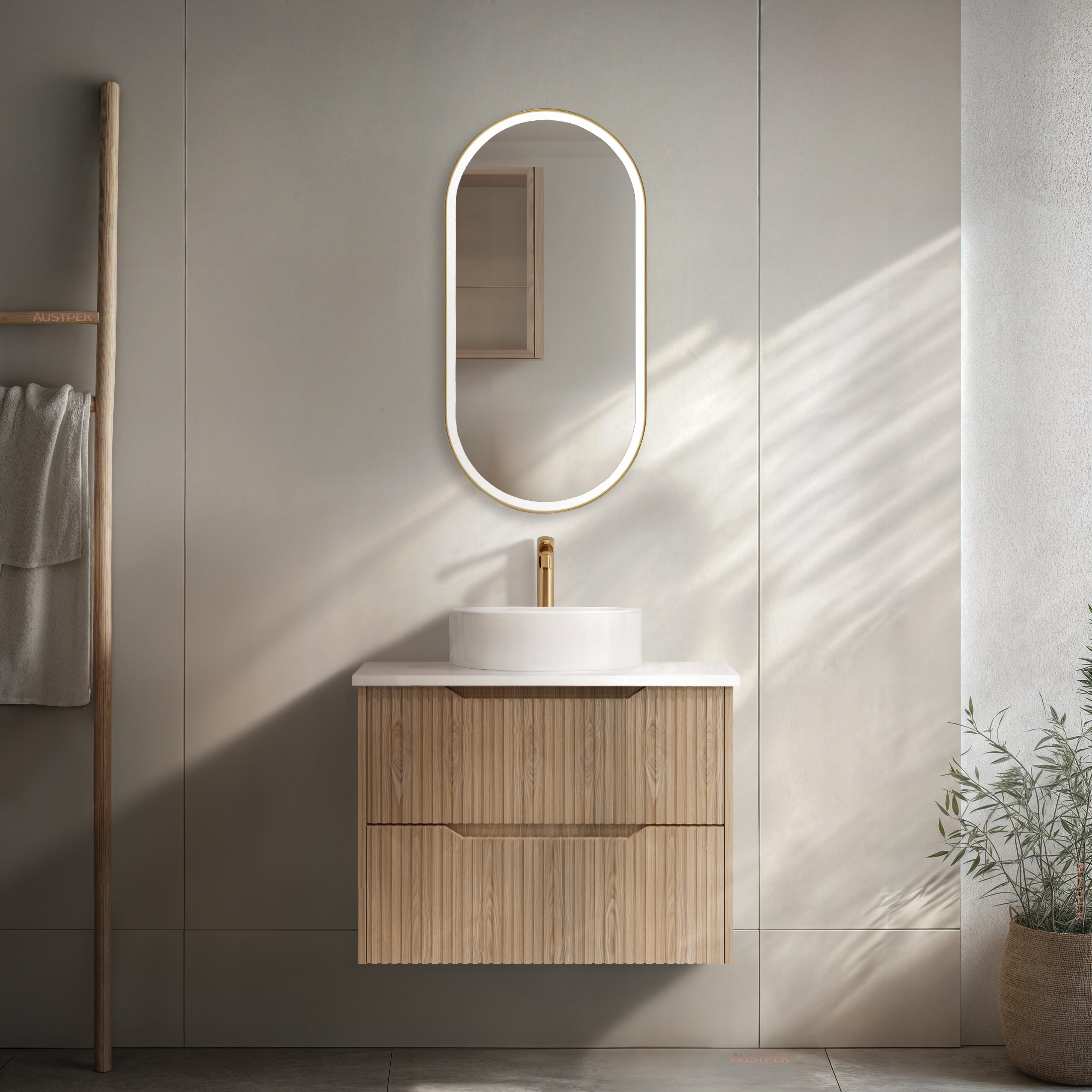 RIVA BALI AMERICAN OAK 750MM SINGLE BOWL WALL HUNG VANITY