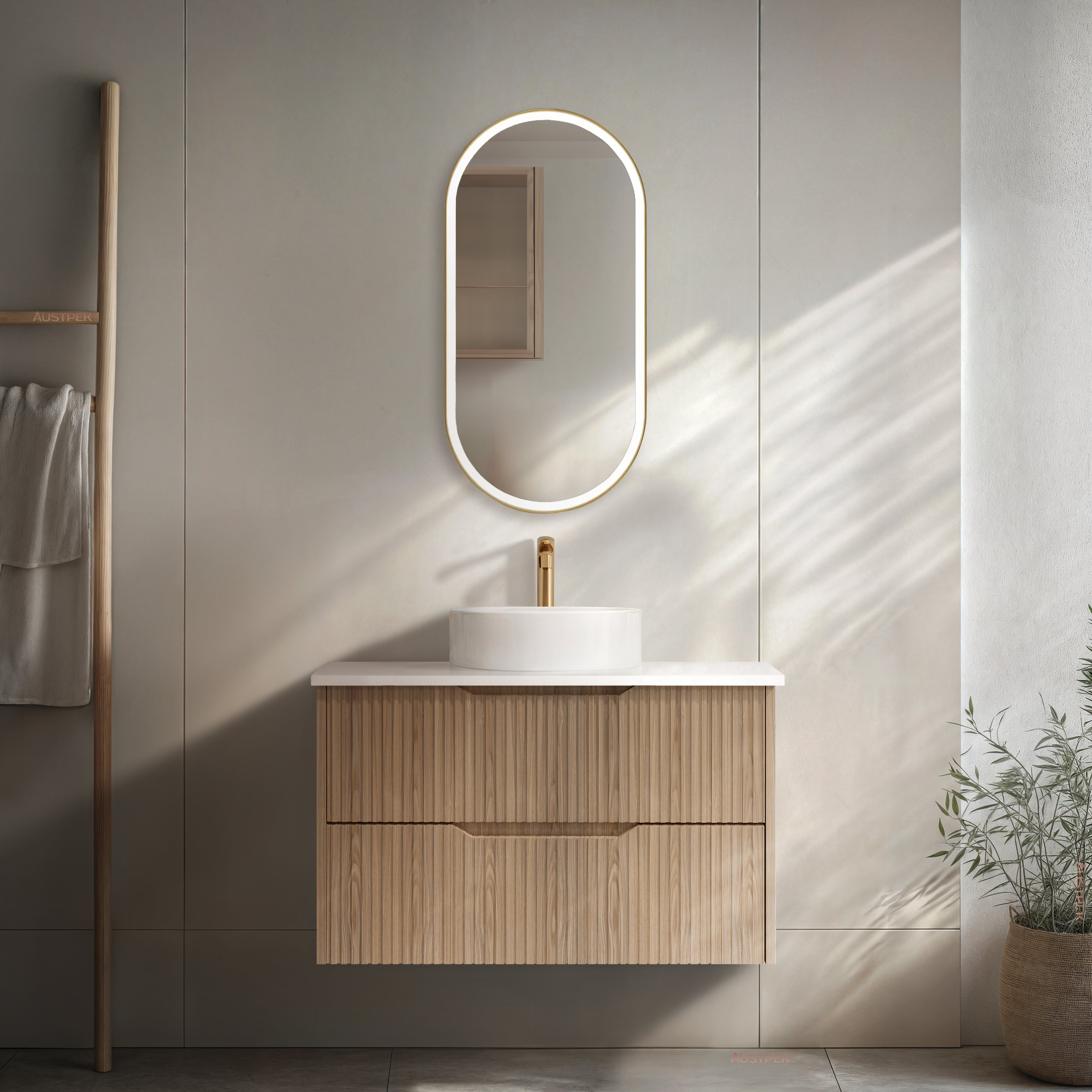 RIVA BALI AMERICAN OAK 900MM SINGLE BOWL WALL HUNG VANITY