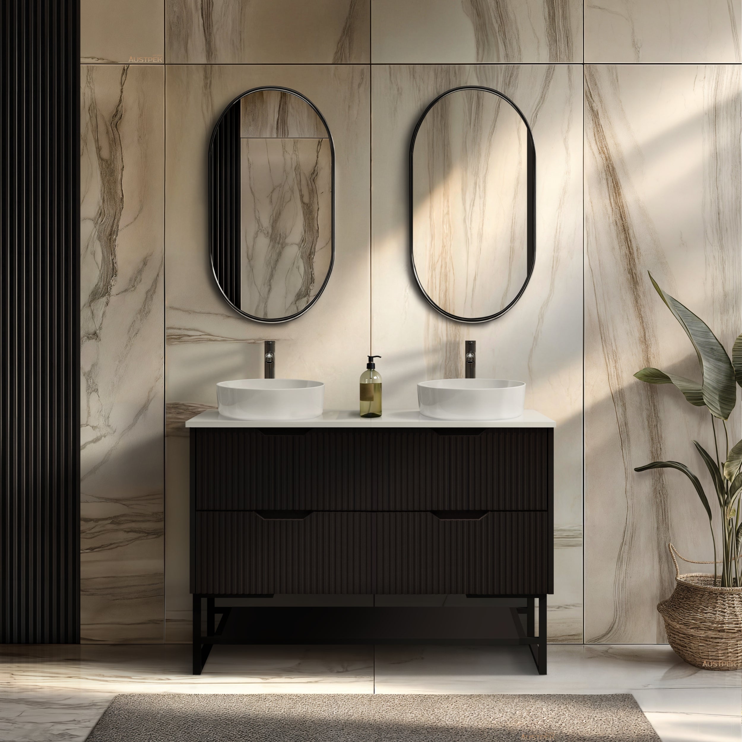 RIVA BALI MATTE BLACK 1200MM DOUBLE BOWL FLOOR STANDING VANITY