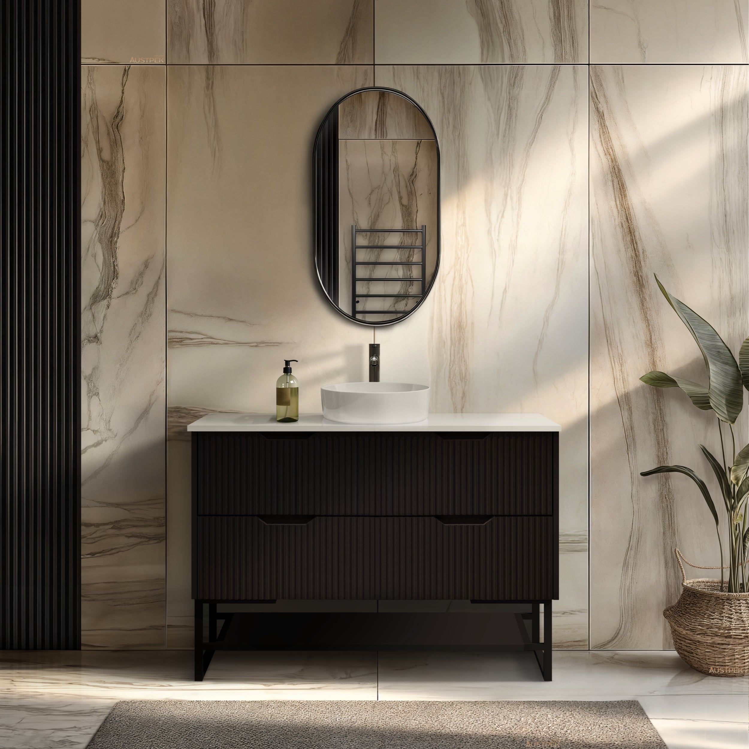 RIVA BALI MATTE BLACK 1200MM SINGLE BOWL FLOOR STANDING VANITY