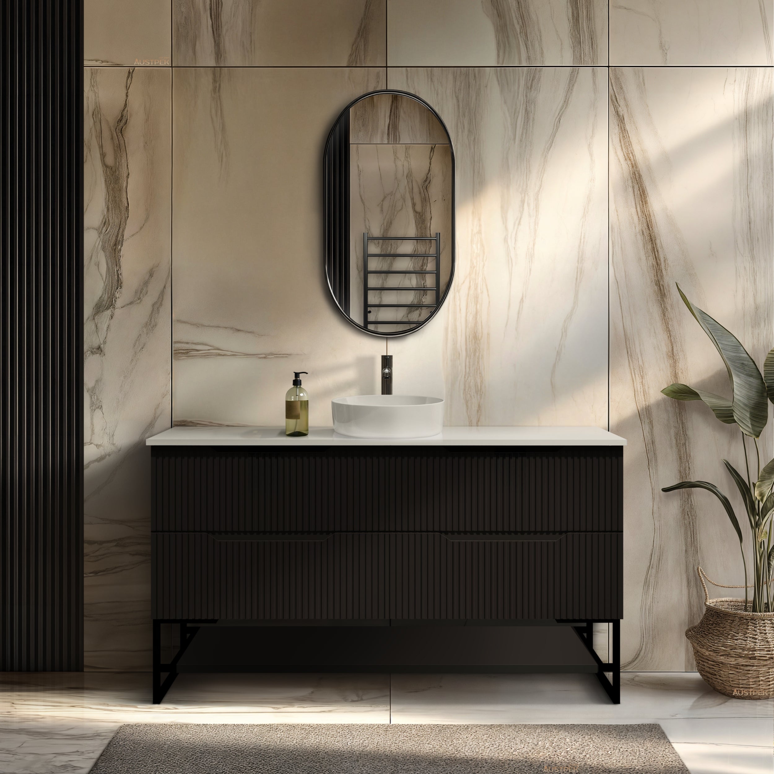 RIVA BALI MATTE BLACK 1500MM SINGLE BOWL FLOOR STANDING VANITY