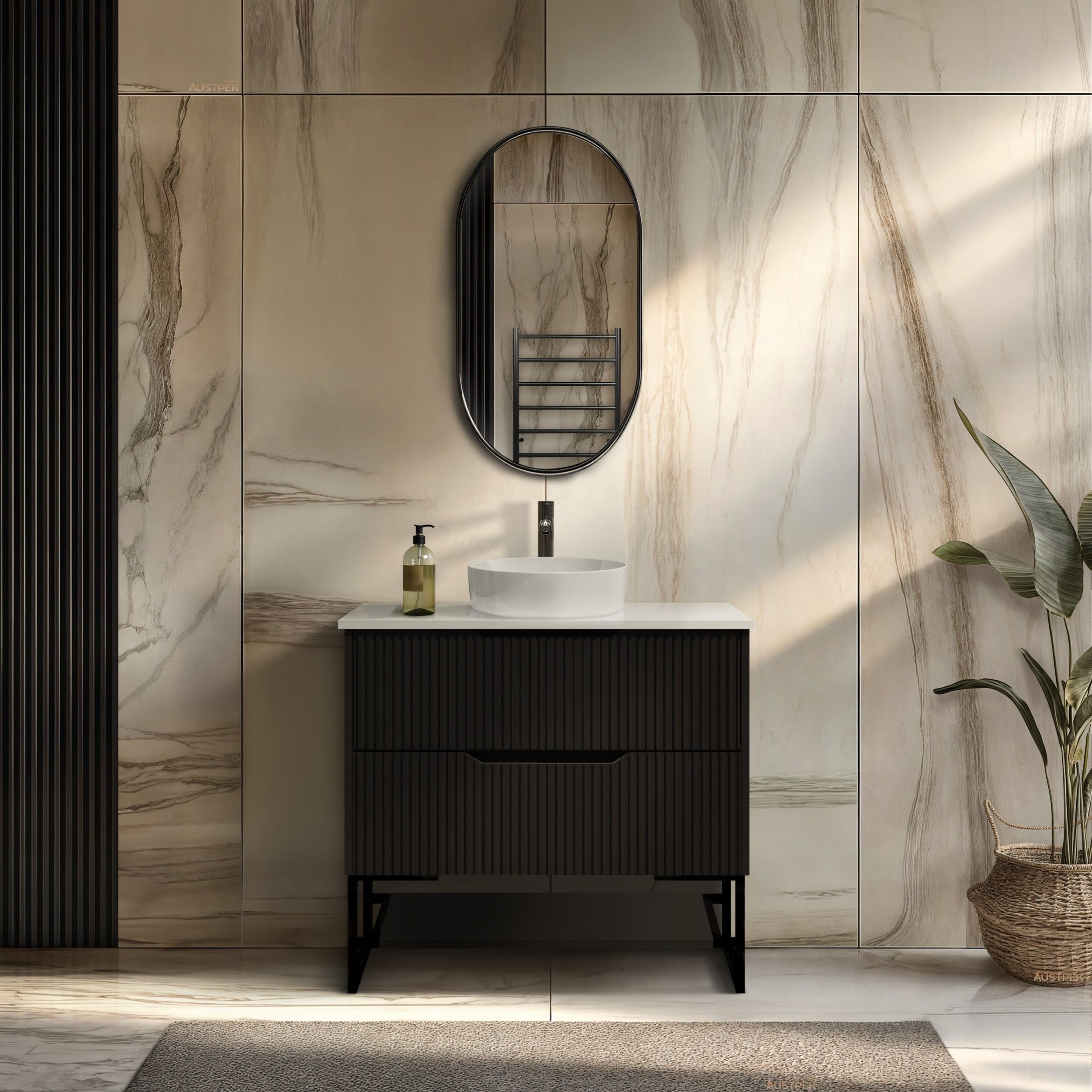 RIVA BALI MATTE BLACK 900MM SINGLE BOWL FLOOR STANDING VANITY