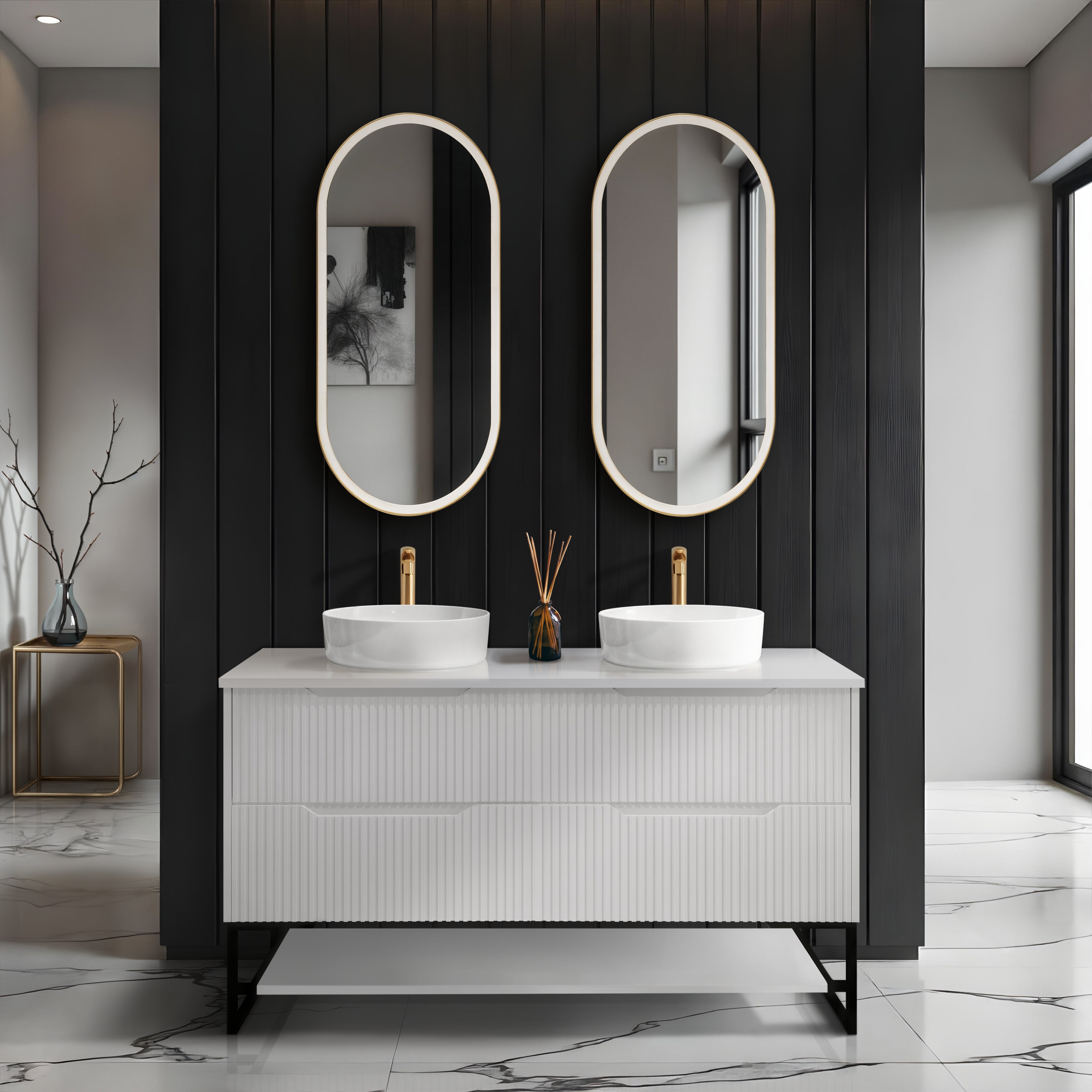 RIVA BALI MATTE WHITE 1500MM DOUBLE BOWL FLOOR STANDING VANITY