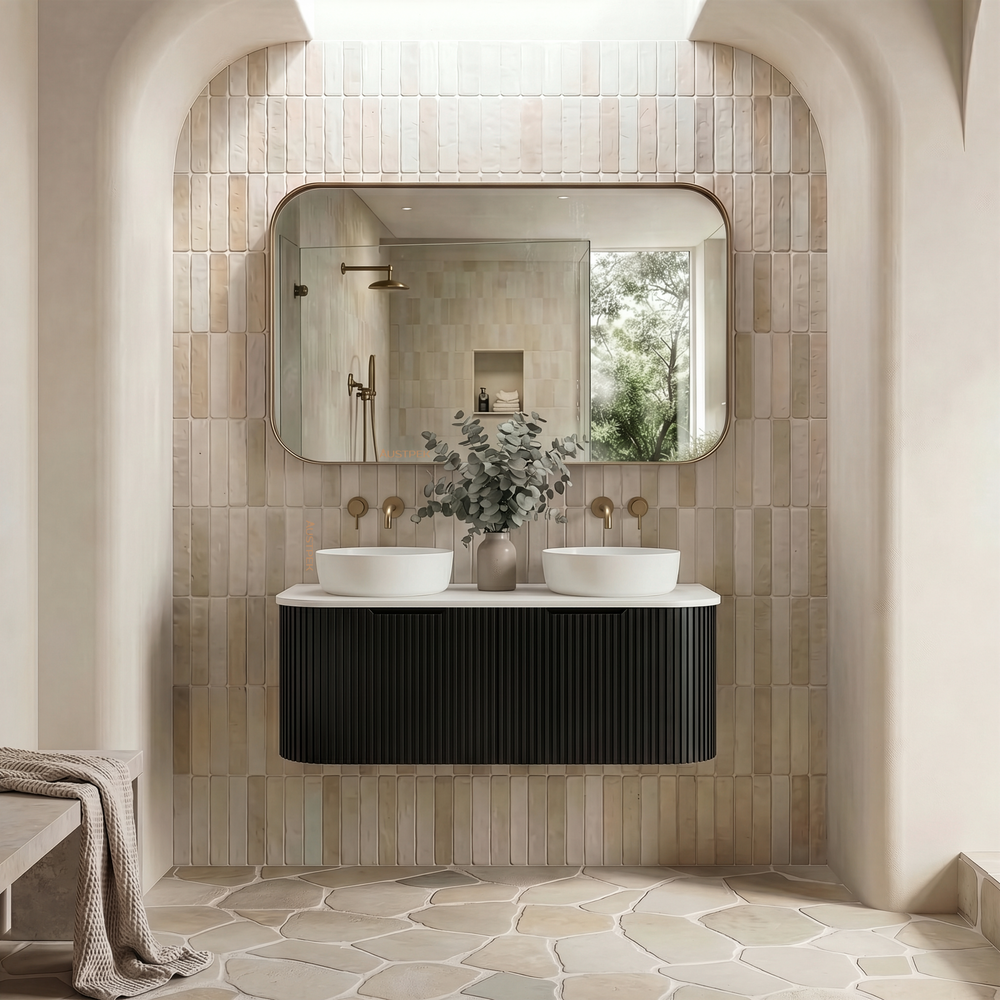 RIVA BERGEN MATTE BLACK 1200MM DOUBLE BOWL WALL HUNG VANITY