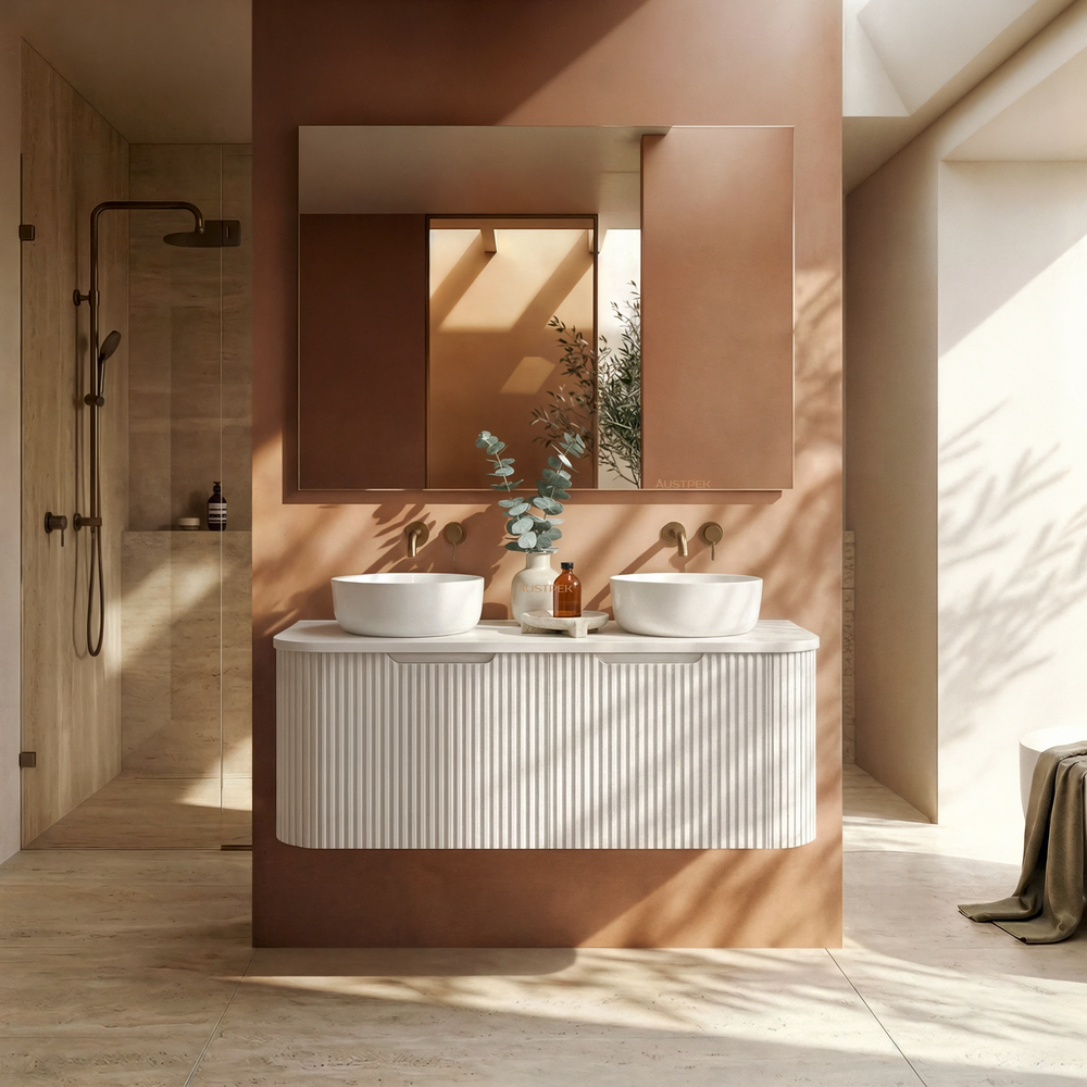 RIVA BERGEN MATTE WHITE 1200MM DOUBLE BOWL WALL HUNG VANITY