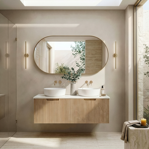 RIVA VIENNA AMERICAN OAK 1200MM DOUBLE BOWL WALL HUNG VANITY