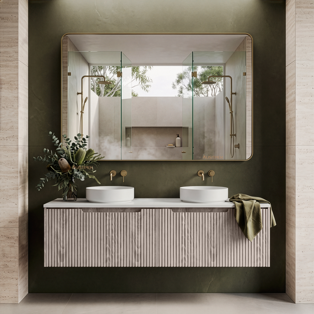 RIVA VIENNA WHITE OAK 1500MM DOUBLE BOWL WALL HUNG VANITY
