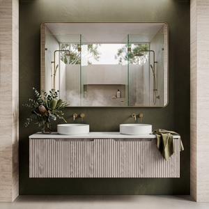RIVA VIENNA WHITE OAK 1500MM DOUBLE BOWL WALL HUNG VANITY