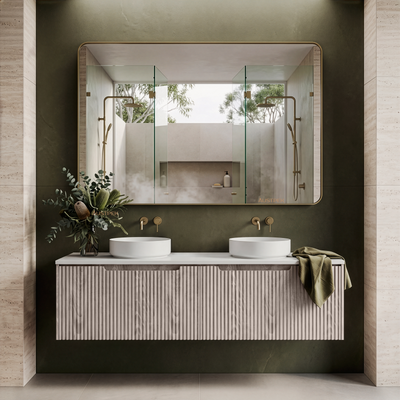 RIVA VIENNA WHITE OAK 1500MM DOUBLE BOWL WALL HUNG VANITY