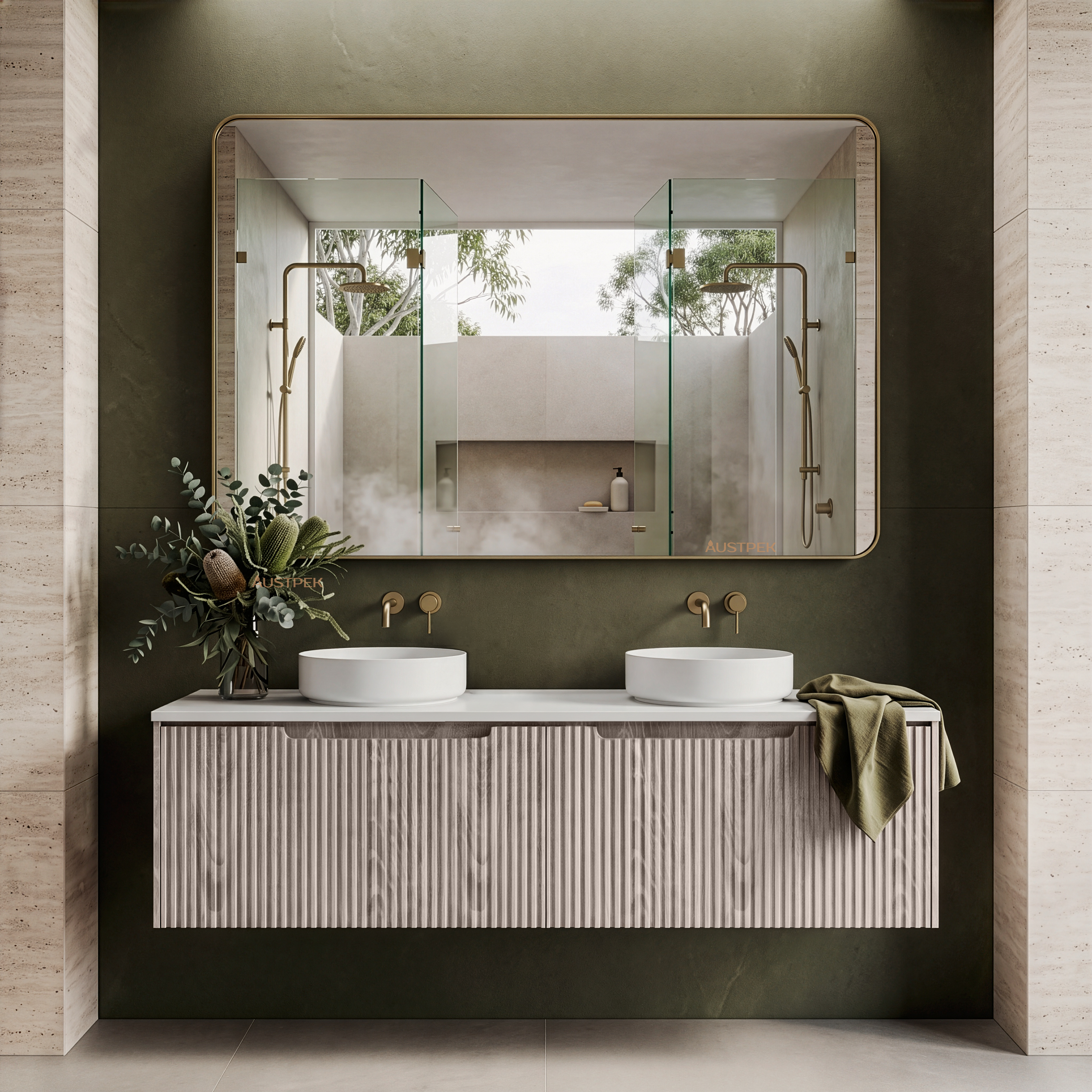RIVA VIENNA WHITE OAK 1500MM DOUBLE BOWL WALL HUNG VANITY