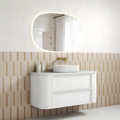 AULIC RAMEE CURVED MATTE WHITE 1200MM SINGLE BOWL WALL HUNG VANITY