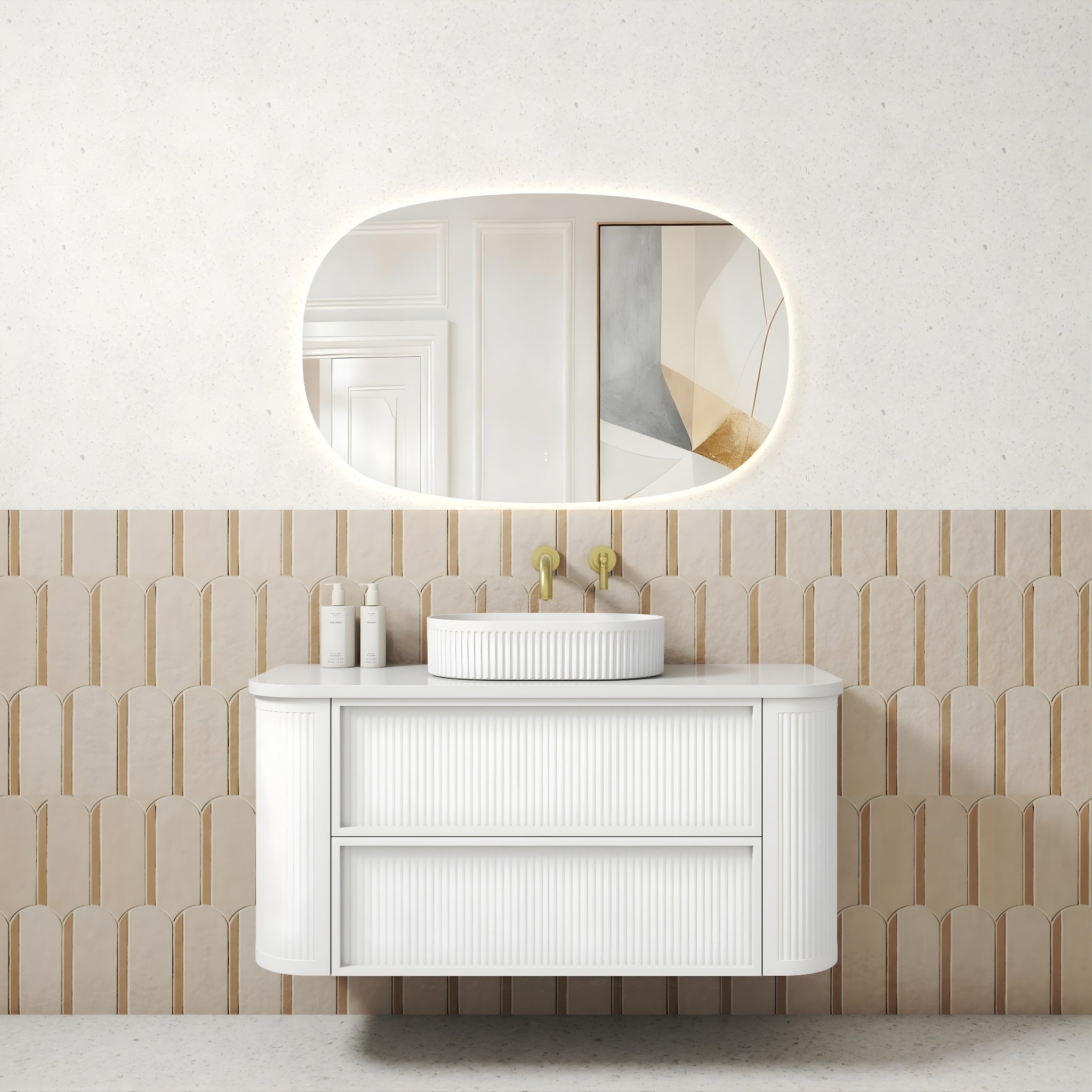 AULIC RAMEE CURVED MATTE WHITE 1200MM SINGLE BOWL WALL HUNG VANITY