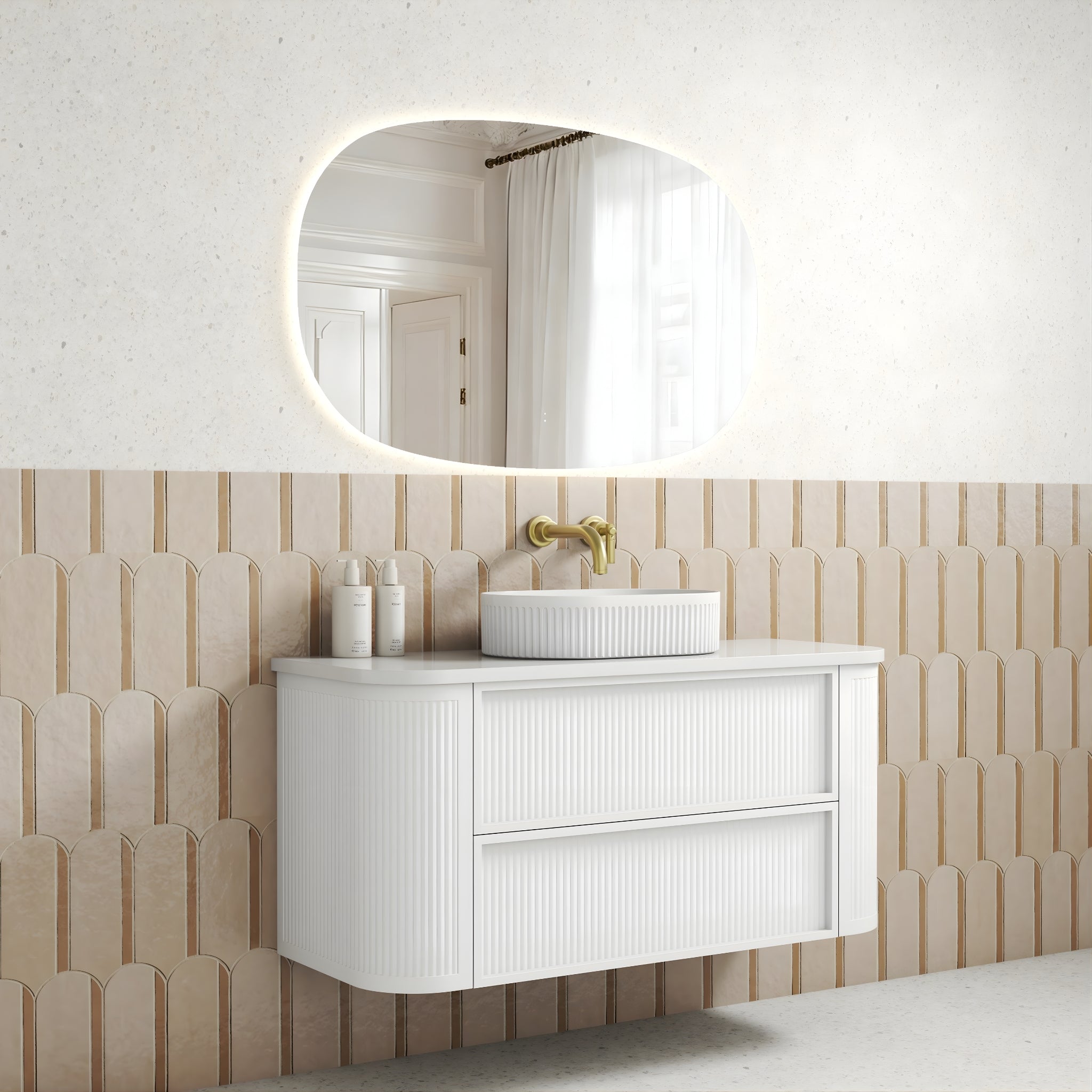 AULIC RAMEE CURVED MATTE WHITE 1200MM SINGLE BOWL WALL HUNG VANITY