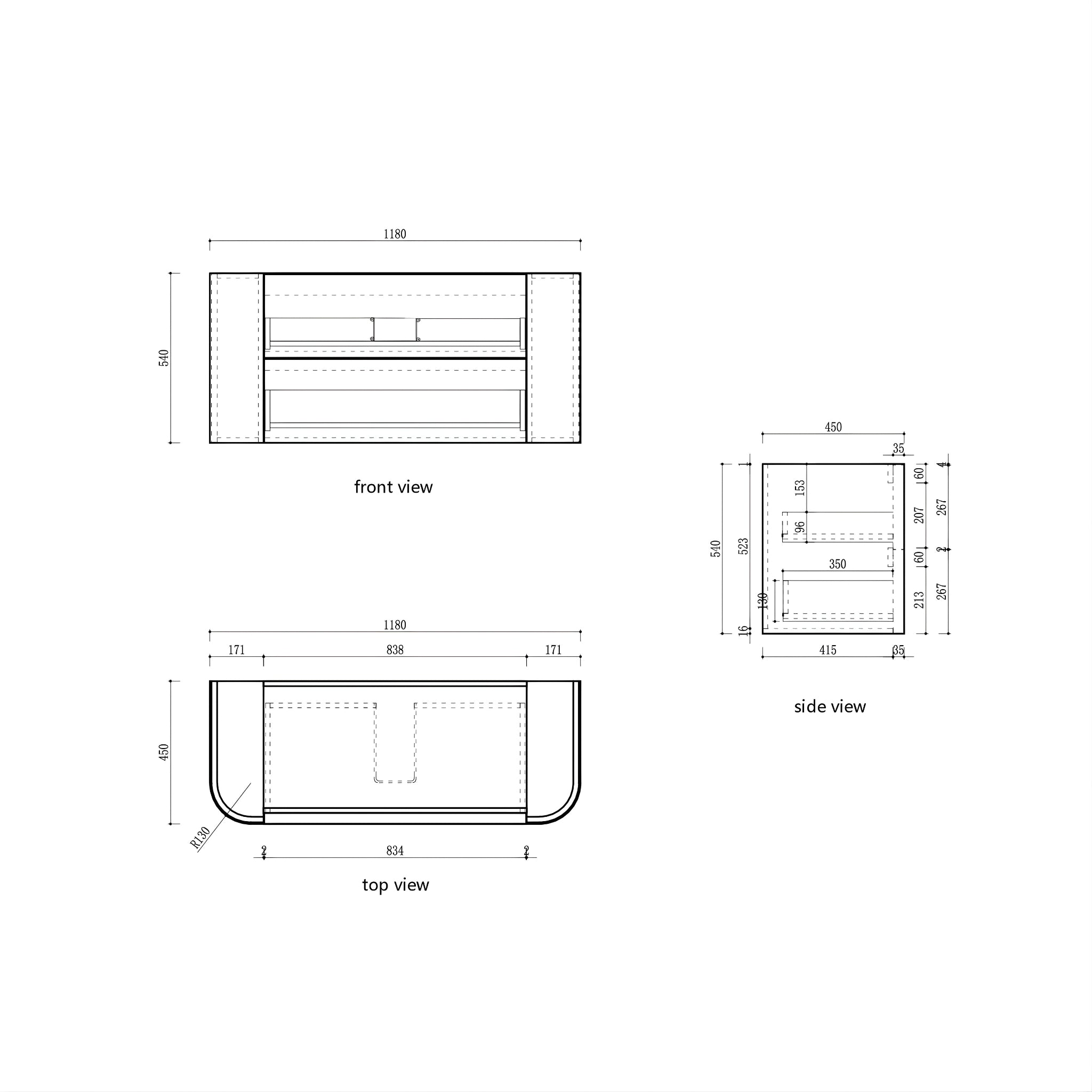 AULIC RAMEE CURVED MATTE WHITE 1200MM SINGLE BOWL WALL HUNG VANITY