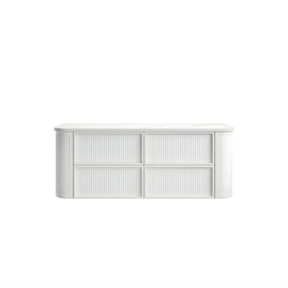 AULIC RAMEE CURVED MATTE WHITE 1500MM DOUBLE BOWL WALL HUNG VANITY