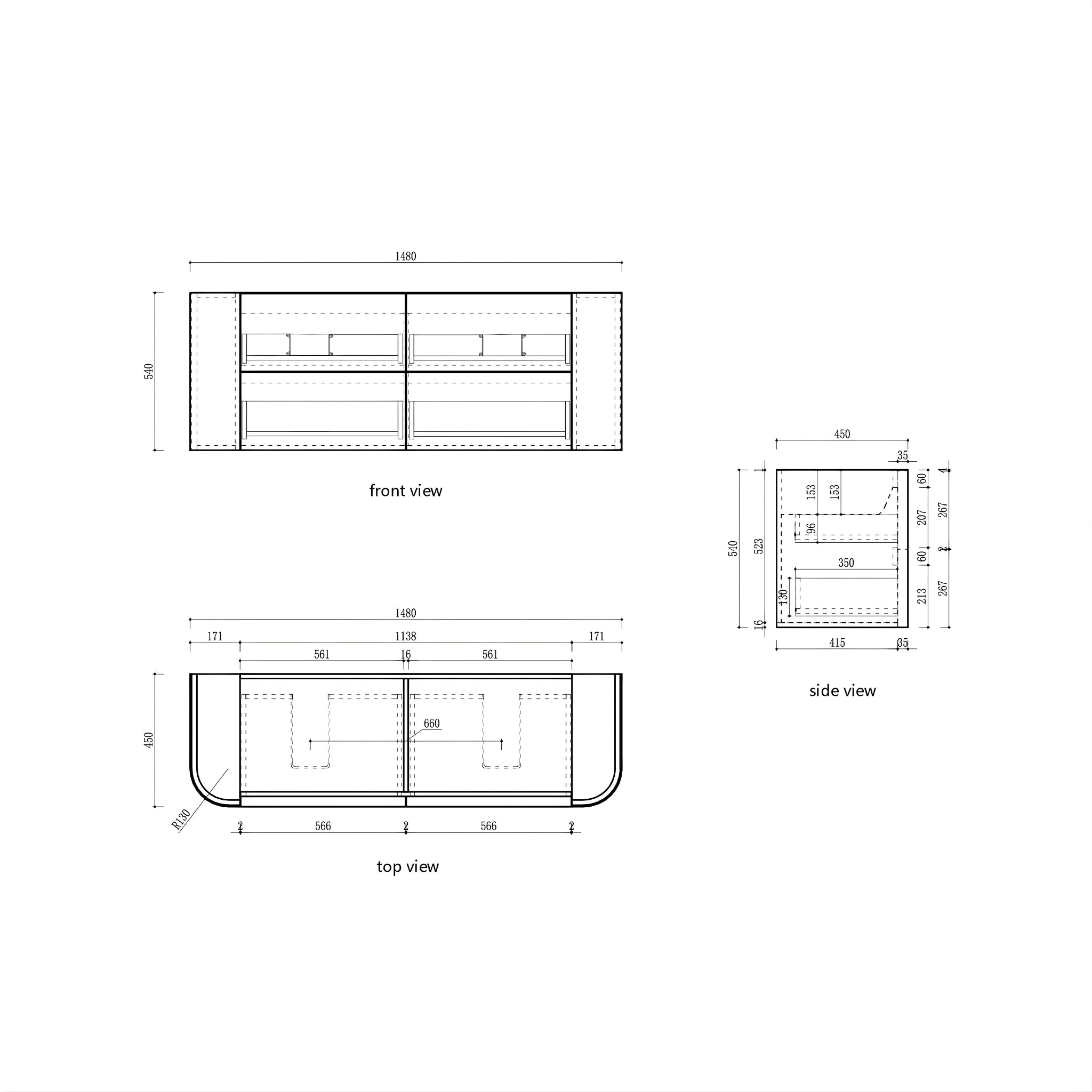 AULIC RAMEE CURVED MATTE WHITE 1500MM DOUBLE BOWL WALL HUNG VANITY