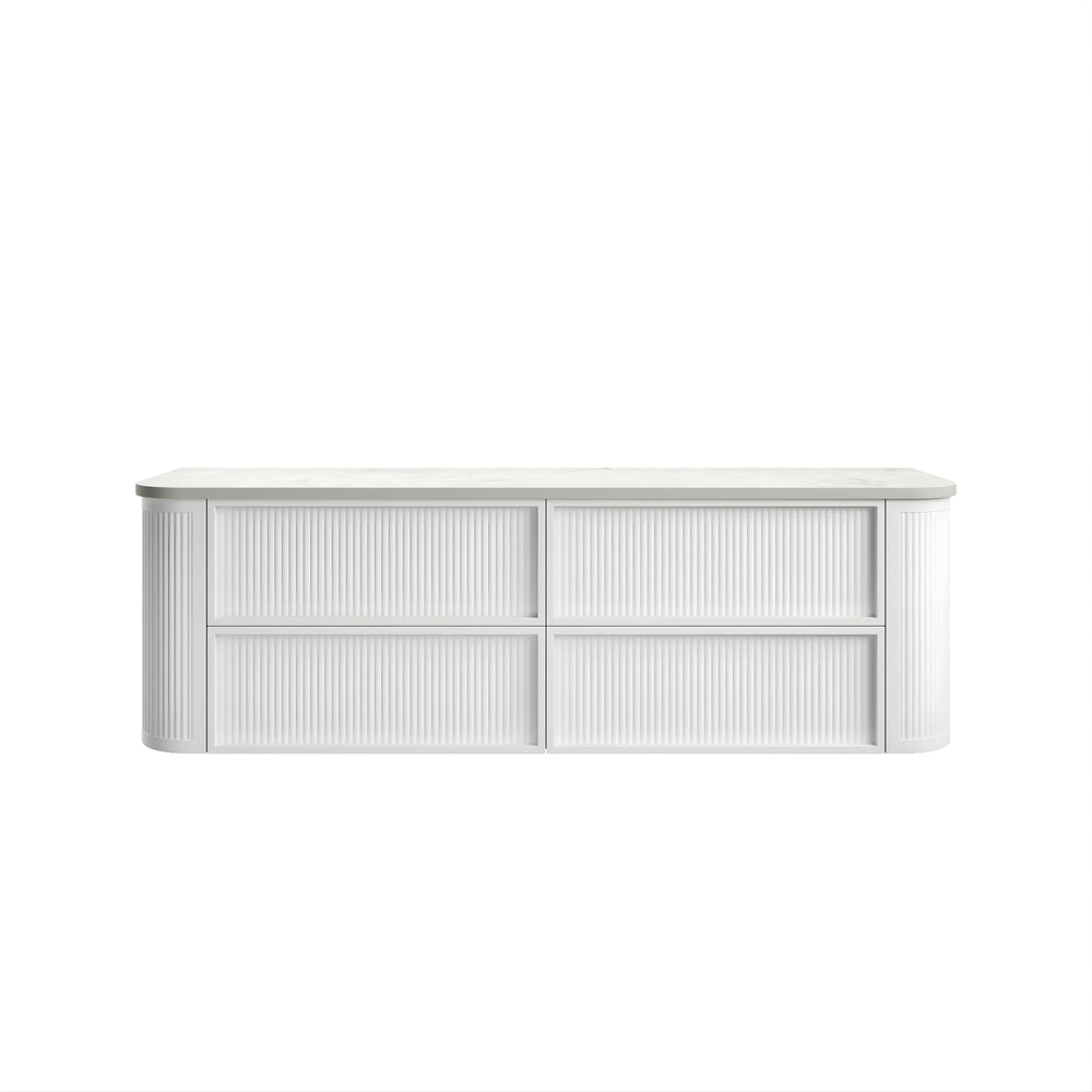 AULIC RAMEE CURVED MATTE WHITE 1800MM DOUBLE BOWL WALL HUNG VANITY