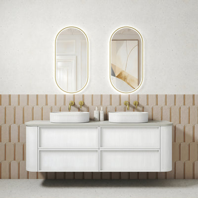 AULIC RAMEE CURVED MATTE WHITE 1800MM DOUBLE BOWL WALL HUNG VANITY
