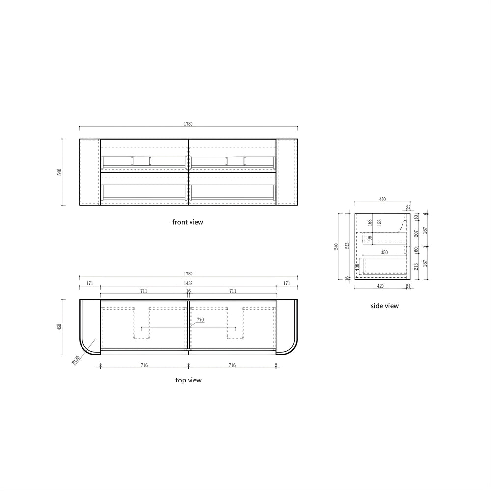 AULIC RAMEE CURVED MATTE WHITE 1800MM DOUBLE BOWL WALL HUNG VANITY