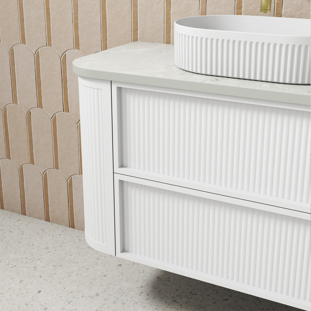AULIC RAMEE CURVED MATTE WHITE 750MM SINGLE BOWL WALL HUNG VANITY