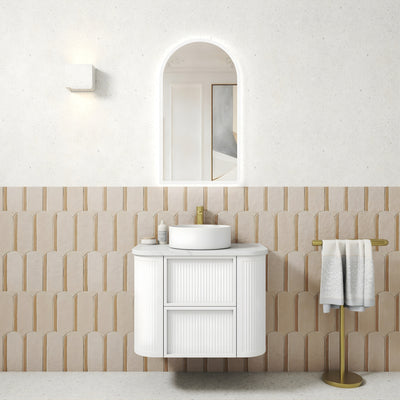 AULIC RAMEE CURVED MATTE WHITE 750MM SINGLE BOWL WALL HUNG VANITY