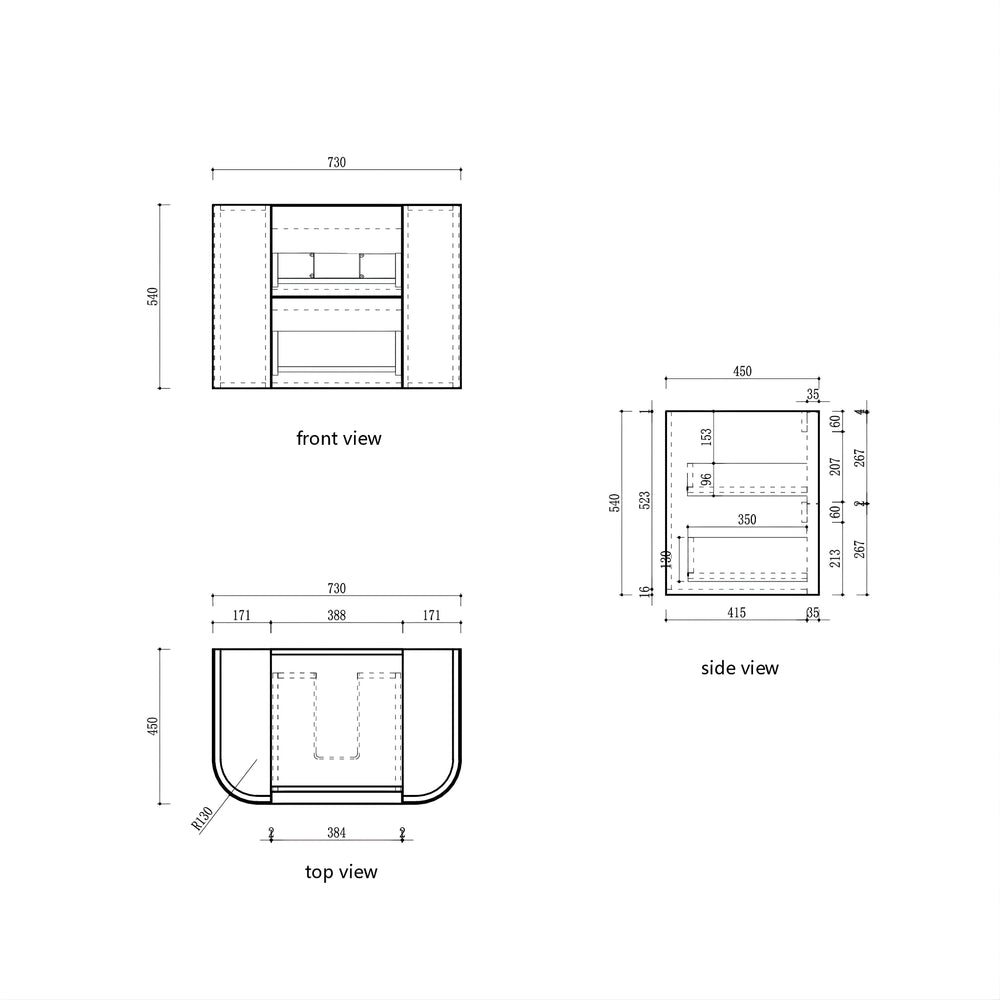 AULIC RAMEE CURVED MATTE WHITE 750MM SINGLE BOWL WALL HUNG VANITY