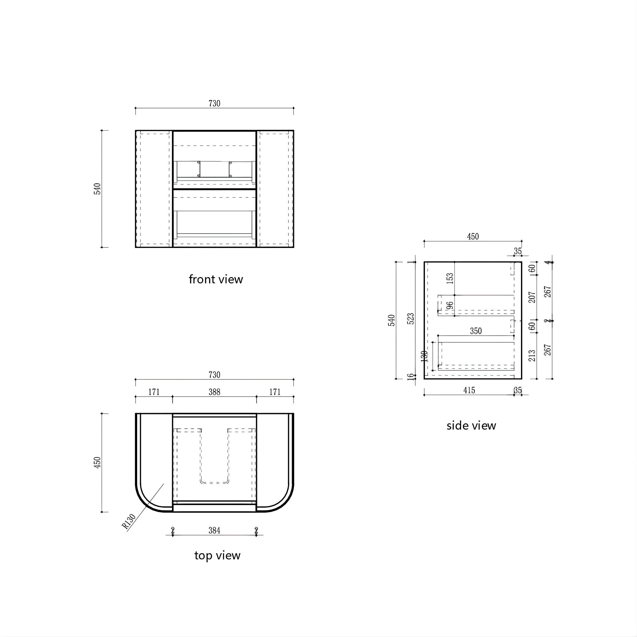 AULIC RAMEE CURVED MATTE WHITE 750MM SINGLE BOWL WALL HUNG VANITY