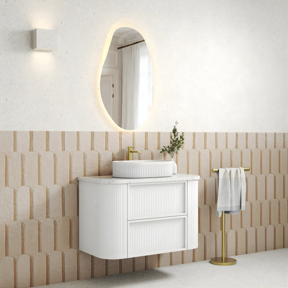 AULIC RAMEE CURVED MATTE WHITE 900MM SINGLE BOWL WALL HUNG VANITY