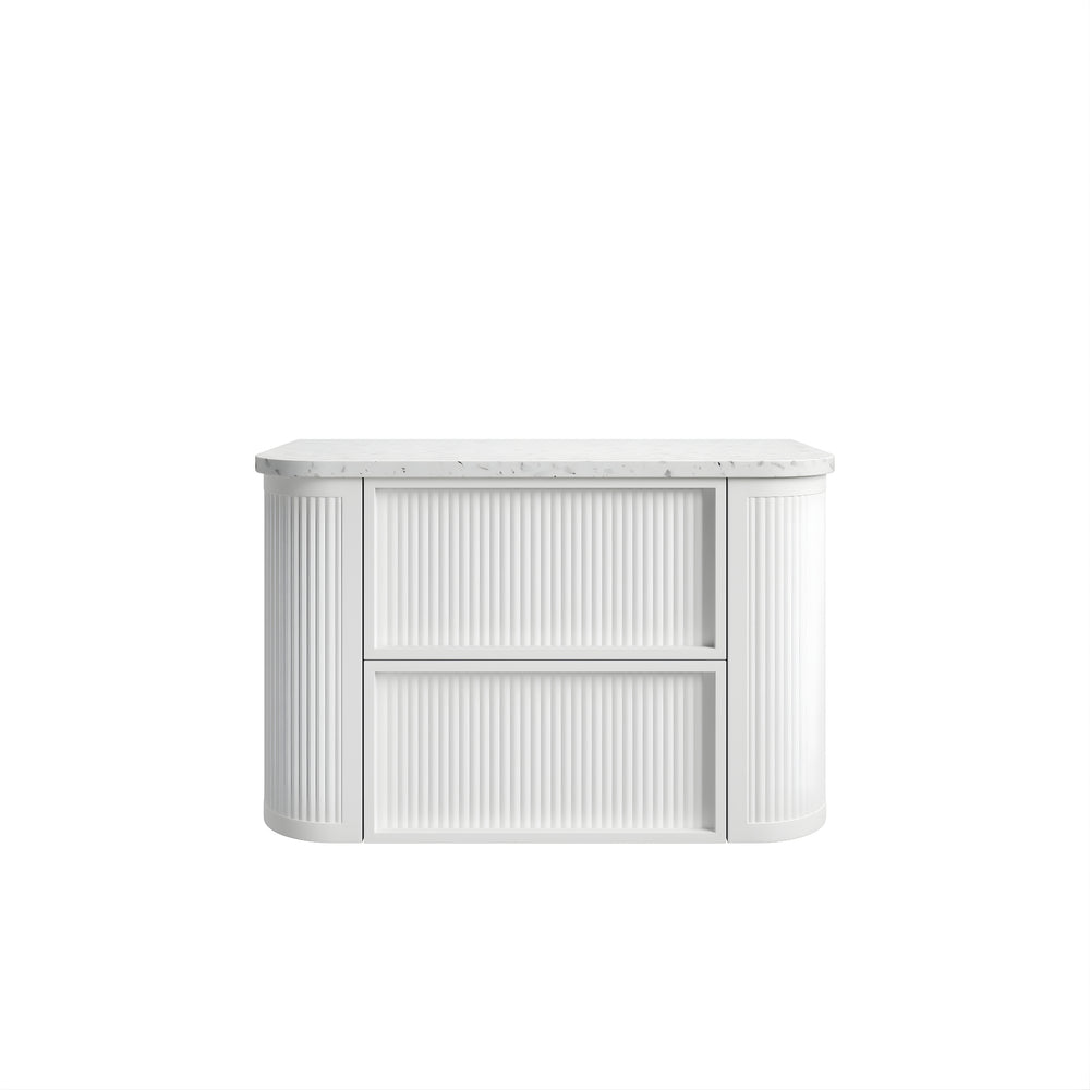 AULIC RAMEE CURVED MATTE WHITE 900MM SINGLE BOWL WALL HUNG VANITY