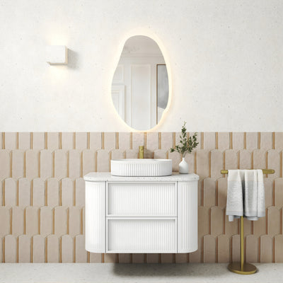 AULIC RAMEE CURVED MATTE WHITE 900MM SINGLE BOWL WALL HUNG VANITY