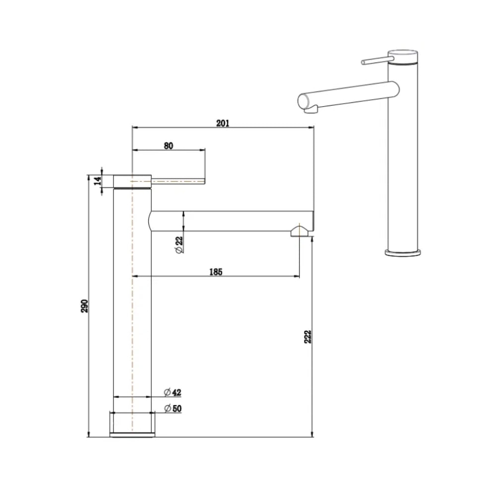 BELLA VISTA MICA TALL BASIN MIXER STRAIGHT 290MM CHROME