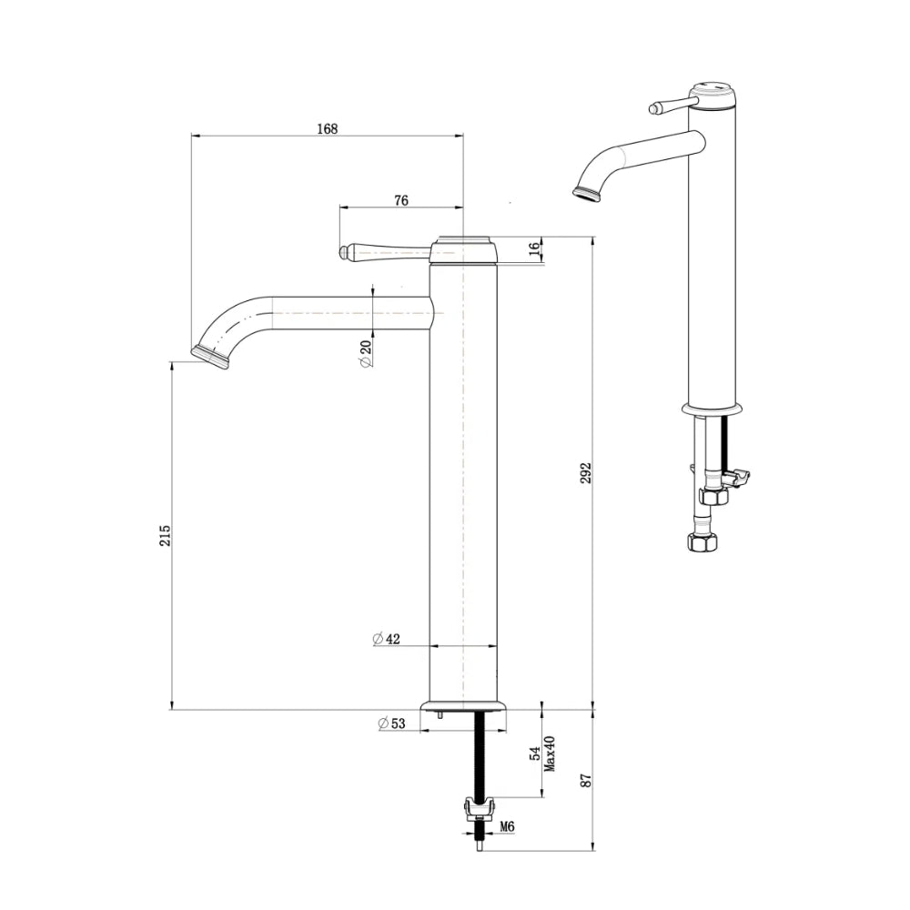 BELLA VISTA MICA HERITAGE TALL BASIN MIXER 292MM BLACK