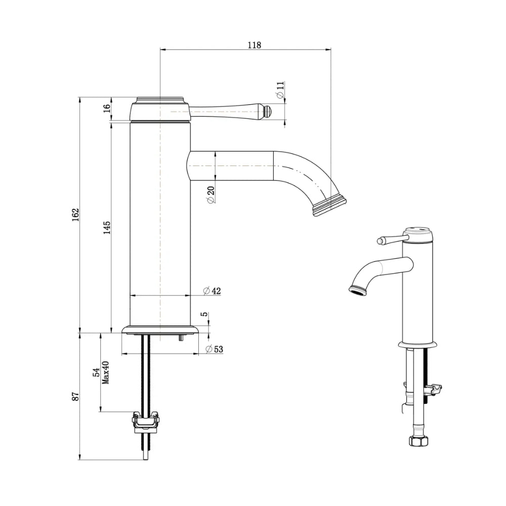 BELLA VISTA MICA HERITAGE BASIN MIXER 162MM BLACK