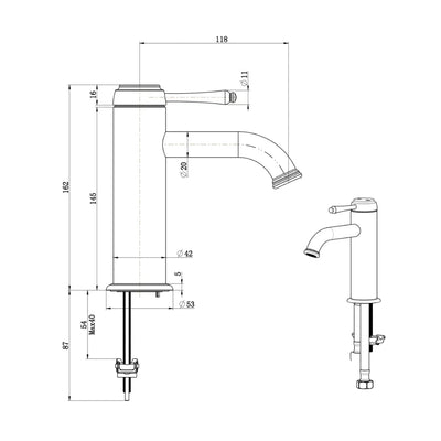 BELLA VISTA MICA HERITAGE LEAD FREE BASIN MIXER 162MM BLACK